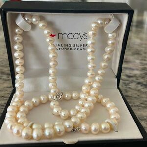 NWT-Macy’s sterling silver cultured pearls necklace and bracelet set.